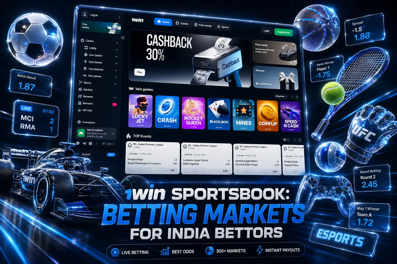 1win Sportsbook betting markets for India bettors