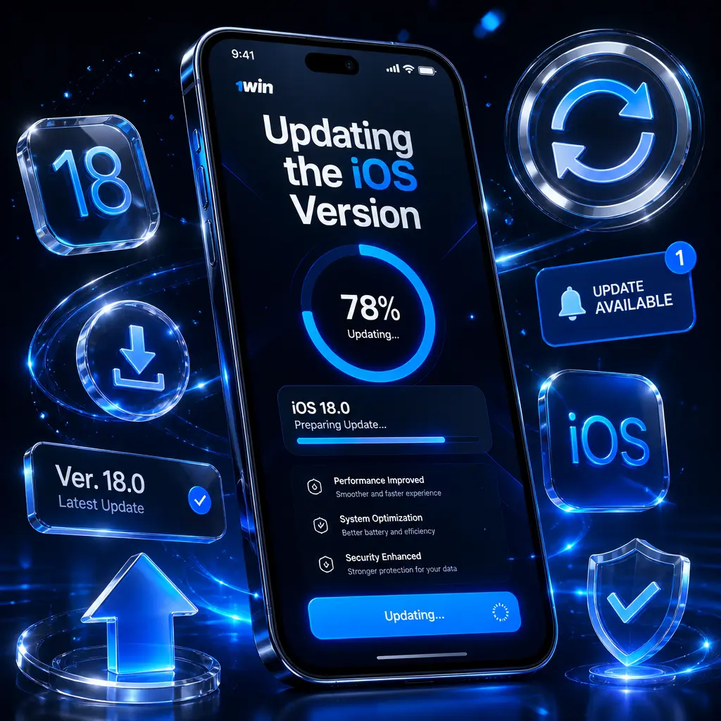 iPhone screen showing the automatically updated 1win PWA