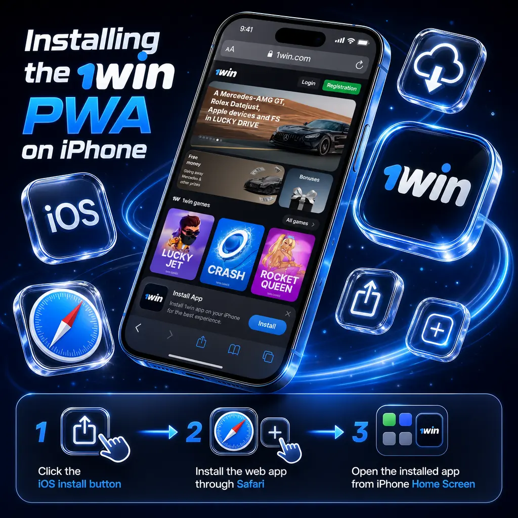 iPhone home screen showing the 1win PWA icon after installation