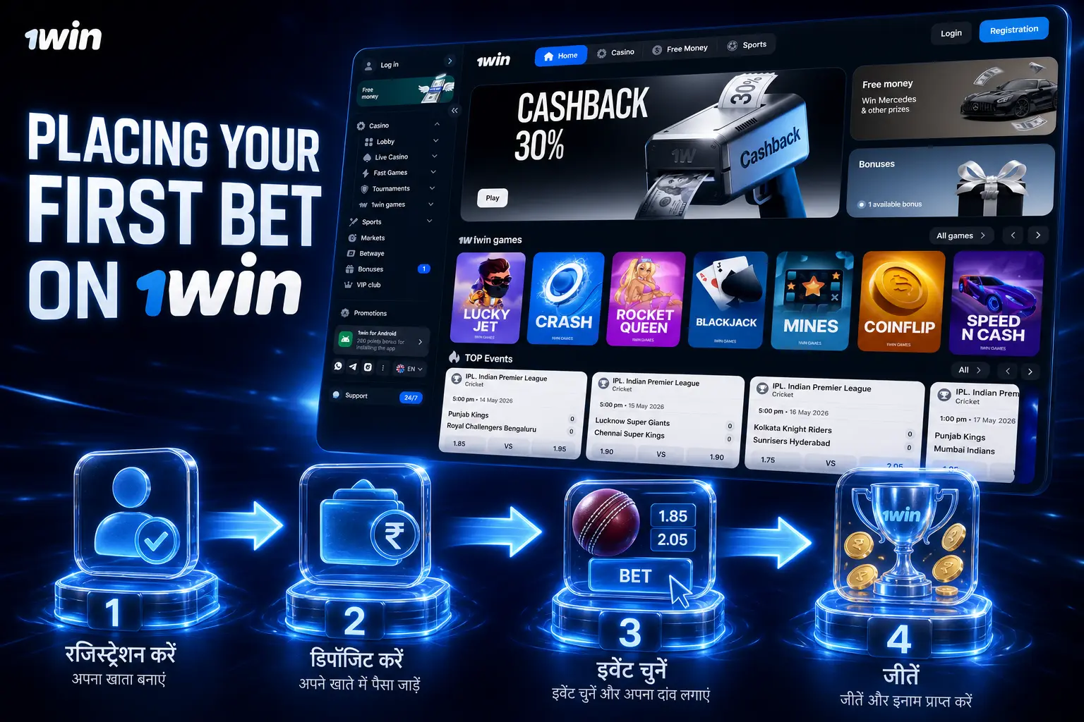 Placing a bet on 1win sports platform